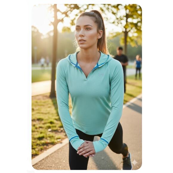 Under Armour Tops - Under Armour HeatGear Hoodie – Teal w/ Blue Trim